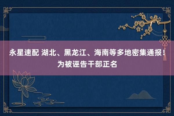 永星速配 湖北、黑龙江、海南等多地密集通报！为被诬告干部正名