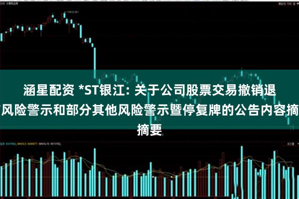 涵星配资 *ST银江: 关于公司股票交易撤销退市风险警示和部分其他风险警示暨停复牌的公告内容摘要